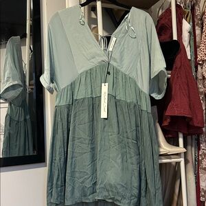 Vici Light and Dark Green Blouse